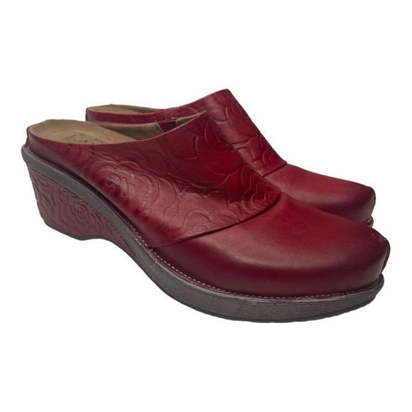 Spring Step L’Artiste Bande Women’s Red Leather Embossed Heeled Mules - Picture 1 of 10